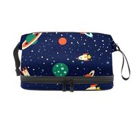 VAPOKF Space Planets Orbits Rockets Satellite Flying Saucer Stars Cosmos Cosmetic Bag for Women and Girls, Travel Toiletry Bag Makeup Handy Pouch Organizer Bag with Brush Compartment