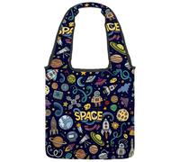 VAPOKF Space Symbol Doodles Canvas Tote Bags, Women's Shoulder Handbags, Large Reusable Carry Bag Shoulder Bag for School Work Office Travel Shopping Casual