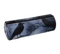 VAPOKF Spooky Crows on Night Print Pencil Cases, PU Leather Pen Bag Student Stationery Organiser Bag Makeup Pouch for Women Girls Boys Kids School Office Supplies