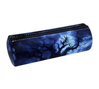 VAPOKF Spooky Night Dead Tree Grave Print Pencil Cases, PU Leather Pen Bag Student Stationery Organiser Bag Makeup Pouch for Women Girls Boys Kids School Office Supplies