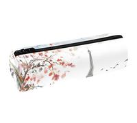 VAPOKF Spring Birds Tower River Leather Barrel Pen Pencil Case Coin Purse Cosmetic Makeup Bag for Student Stationery School Office Storage