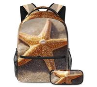 VAPOKF Starfish on The Beach School Bag Set for Teen Girls Boys Kids, Student Bookbag Backpack Rucksack with Pencil Case for Primary Secondary Junior High School
