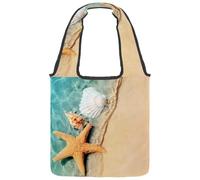 VAPOKF Starfish Seashell on Summer Beach Sea Water Canvas Tote Bags, Women's Shoulder Handbags, Large Reusable Carry Bag Shoulder Bag for School Work Office Travel Shopping Casual