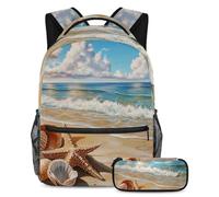 VAPOKF Starfish Shells on The Beach School Bag Set for Teen Girls Boys Kids, Student Bookbag Backpack Rucksack with Pencil Case for Primary Secondary Junior High School
