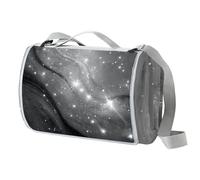 VAPOKF Starry Black White Marble Picnic Blanket Waterproof, 150x145CM Foldable Picnic Mat Slip Resistant Carrying Handle - Sandproof & Washable Beach Mat for Garden, Hiking, Camping