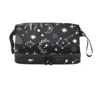 VAPOKF Stars Comets Suns Moon Constellation Pattern Cosmetic Bag for Women and Girls, Travel Toiletry Bag Makeup Handy Pouch Organizer Bag with Brush Compartment