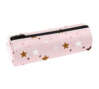 VAPOKF Stars Twinkle PU Leather Barrel Pen Pencil Case Coin Purse Cosmetic Makeup Bag for Student Stationery School Office Storage