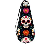 VAPOKF Sugar Skull Florals Racket Bag for Tennis, Tennis Bat Cover Racket Case Paddle Bag, Holds up to 2 Racquets