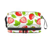 VAPOKF Summer Fruit Strawberries Cosmetic Bag for Women and Girls, Travel Toiletry Bag Makeup Handy Pouch Organizer Bag with Brush Compartment