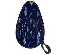 VAPOKF Table Tennis Bat Cover, Peacock Blue Feather Moons Pattern Ping Pong Paddle Bat Bag, Table Tennis Racket Case Paddle Bag with Pouch for 4-5 Balls