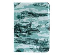 VAPOKF Teal Dyed Shoal of Fish and Coral Passport Holder Travel Wallet Leather Card Case Cover, 11.5x16.5cm