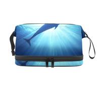 VAPOKF The Art of Dophins Swimming in a Blue Ocean Cosmetic Bag for Women and Girls, Travel Toiletry Bag Makeup Handy Pouch Organizer Bag with Brush Compartment
