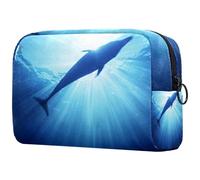 VAPOKF The Art of Dophins Swimming in a Blue Ocean Cosmetic Bag for Women, Travel Toiletries Bags Large Makeup Handy Pouch Organizer Bag with Zipper