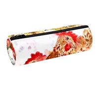 VAPOKF Three Hens in The Grass Painting Pencil Cases, PU Leather Pen Bag Student Stationery Organiser Bag Makeup Pouch for Women Girls Boys Kids School Office Supplies