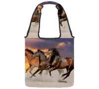 VAPOKF Three Horse Gallop in Desert Dust Canvas Tote Bags, Women's Shoulder Handbags, Large Reusable Carry Bag Shoulder Bag for School Work Office Travel Shopping Casual