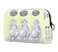 VAPOKF Three Wise Monkeys Cosmetic Bag for Women, Travel Toiletries Bags Large Makeup Handy Pouch Organizer Bag with Zipper