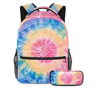 VAPOKF Tie Dye Circle School Bag Set for Teen Girls Boys Kids, Student Bookbag Backpack Rucksack with Pencil Case for Primary Secondary Junior High School