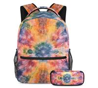VAPOKF Tie Dye Printed School Bag Set for Teen Girls Boys Kids, Student Bookbag Backpack Rucksack with Pencil Case for Primary Secondary Junior High School
