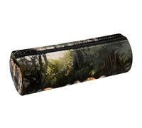 VAPOKF Tigers Swim on Forest Lake Leather Barrel Pen Pencil Case Coin Purse Cosmetic Makeup Bag for Student Stationery School Office Storage