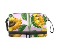 VAPOKF Toward The Sun Flowers Sunflowers Illustration Cosmetic Bag for Women and Girls, Travel Toiletry Bag Makeup Handy Pouch Organizer Bag with Brush Compartment