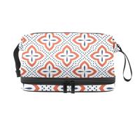 VAPOKF Traditional Ethnic Arabic Indian Blue and Orange Pattern Cosmetic Bag for Women and Girls, Travel Toiletry Bag Makeup Handy Pouch Organizer Bag with Brush Compartment