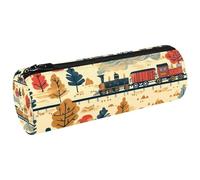 VAPOKF Trains and Trees Canvas Pen Pencil Case Coin Purse Cosmetic Makeup Bag for Student Stationery School Office Storage