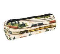 VAPOKF Trains on Countryside Railway Canvas Pen Pencil Case Coin Purse Cosmetic Makeup Bag for Student Stationery School Office Storage