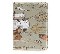 VAPOKF Travel Adventure Vintage Ship Anchor Compass Passport Holder Travel Wallet Leather Card Case Cover, 11.5x16.5cm