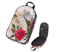 VAPOKF Travel Camping Utensils Organizer Bag, Eiffer Tower Rose Stamps Written Letters Storage Bag for Cooking Utensil Set, Kitchen Accessories Storage Pouch for Outdoor BBQ, Bag Only