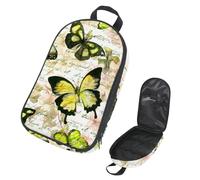 VAPOKF Travel Camping Utensils Organizer Bag, Green Butterfly on Vintage Letter Notes Storage Bag for Cooking Utensil Set, Kitchen Accessories Storage Pouch for Outdoor BBQ, Bag Only