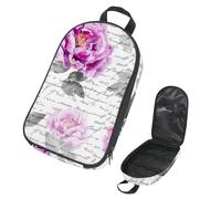 VAPOKF Travel Camping Utensils Organizer Bag, Purple Peony on Letter Notes Storage Bag for Cooking Utensil Set, Kitchen Accessories Storage Pouch for Outdoor BBQ, Bag Only