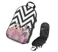 VAPOKF Travel Camping Utensils Organizer Bag, Trendy Floral on Triangle Wave Pattern Storage Bag for Cooking Utensil Set, Kitchen Accessories Storage Pouch for Outdoor BBQ, Bag Only