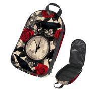 VAPOKF Travel Camping Utensils Organizer Bag, Vintage Clock Raven Roses Storage Bag for Cooking Utensil Set, Kitchen Accessories Storage Pouch for Outdoor BBQ, Bag Only
