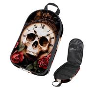 VAPOKF Travel Camping Utensils Organizer Bag, Vintage Skull Clock Raven Red Roses Storage Bag for Cooking Utensil Set, Kitchen Accessories Storage Pouch for Outdoor BBQ, Bag Only
