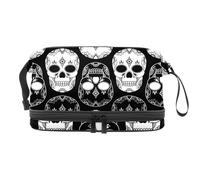 VAPOKF Tribe Skull Sugar Floral Pattern Cosmetic Bag for Women and Girls, Travel Toiletry Bag Makeup Handy Pouch Organizer Bag with Brush Compartment