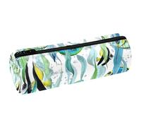 VAPOKF Tropical Coral Fish in Algae Thickets Leather Barrel Pen Pencil Case Coin Purse Cosmetic Makeup Bag for Student Stationery School Office Storage