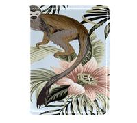 VAPOKF Tropical Monkey Lotus Peach Palm Leaves Passport Holder Travel Wallet Leather Card Case Cover, 11.5x16.5cm