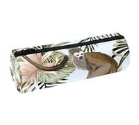 VAPOKF Tropical Monkey Lotus Peach Palm Leaves Pencil Cases, PU Leather Pen Bag Student Stationery Organiser Bag Makeup Pouch for Women Girls Boys Kids School Office Supplies