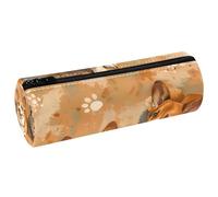 VAPOKF Two Corgis and Footprints Print Pencil Cases, PU Leather Pen Bag Student Stationery Organiser Bag Makeup Pouch for Women Girls Boys Kids School Office Supplies