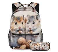 VAPOKF Two Fat Hamsters School Bag Set for Teen Girls Boys Kids, Student Bookbag Backpack Rucksack with Pencil Case for Primary Secondary Junior High School