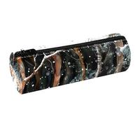 VAPOKF Two Foxes on Snow Tree Forest Leather Barrel Pen Pencil Case Coin Purse Cosmetic Makeup Bag for Student Stationery School Office Storage