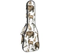 VAPOKF Ukulele Bag, Ukulele Case for Soprano Tenor Concert 23 Inch 10MM Thick Soft Padded Adjustable Straps Gig Bag, Forest Animals Bear Deer Wolf Fox Hare