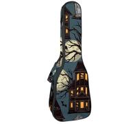VAPOKF Ukulele Bag, Ukulele Case for Soprano Tenor Concert 23 Inch 10MM Thick Soft Padded Adjustable Straps Gig Bag, Halloween Haunted Houses Dead Tree Tombstone