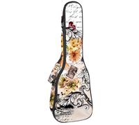 VAPOKF Ukulele Bag, Ukulele Case for Soprano Tenor Concert 23 Inch 10MM Thick Soft Padded Adjustable Straps Gig Bag, Paris Eiffel Tower on Baroque Flower Notes
