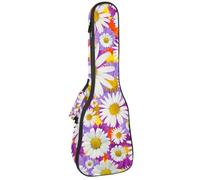 VAPOKF Ukulele Bag, Ukulele Case for Soprano Tenor Concert 23 Inch 10MM Thick Soft Padded Adjustable Straps Gig Bag, Colorful Bloom White Purple Daisy