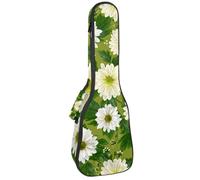 VAPOKF Ukulele Bag, Ukulele Case for Soprano Tenor Concert 23 Inch 10MM Thick Soft Padded Adjustable Straps Gig Bag, White Chrysanthemum Flowers