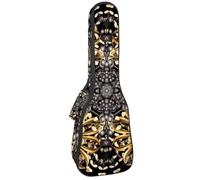 VAPOKF Ukulele Bag, Ukulele Case for Soprano Tenor Concert 23 Inch 10MM Thick Soft Padded Adjustable Straps Gig Bag, Gold Floral in Baroque Style
