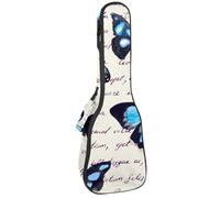 VAPOKF Ukulele Bag, Ukulele Case for Soprano Tenor Concert 23 Inch 10MM Thick Soft Padded Adjustable Straps Gig Bag, Blue Butterfly on Written Text Note