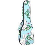 VAPOKF Ukulele Bag, Ukulele Case for Soprano Tenor Concert 23 Inch 10MM Thick Soft Padded Adjustable Straps Gig Bag, Happy Bunny with Clover Flower