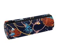 VAPOKF Underwater Nautical Rope Fishes Corals Leather Barrel Pen Pencil Case Coin Purse Cosmetic Makeup Bag for Student Stationery School Office Storage